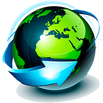globe wrapped by a blue arrow