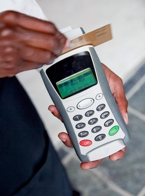 swipe a credit card in a wireless terminal